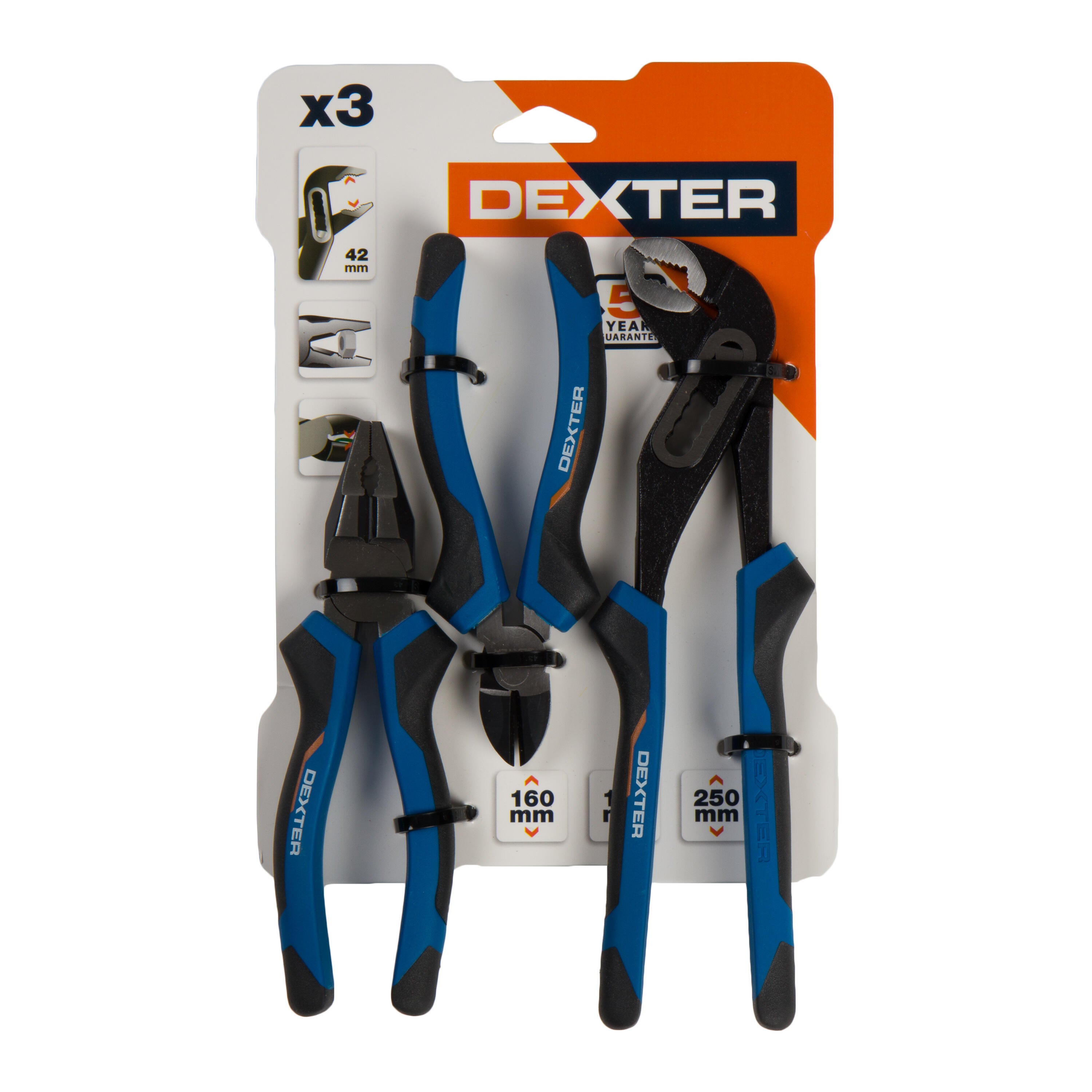 Set 3 Pinze DeWALT In Acciaio Cromo-Vanadio – Becco Lungo 200mm, Combinata 160mm E Taglio Diagonale 160mm