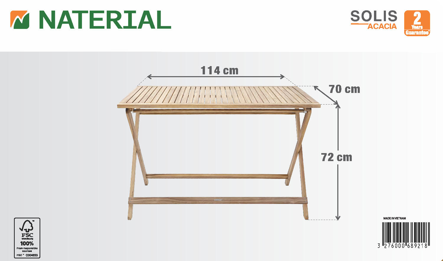 Tavolo da giardino rettangolare Solis NATERIAL con piano in legno L 70 x L 114 cm - 12