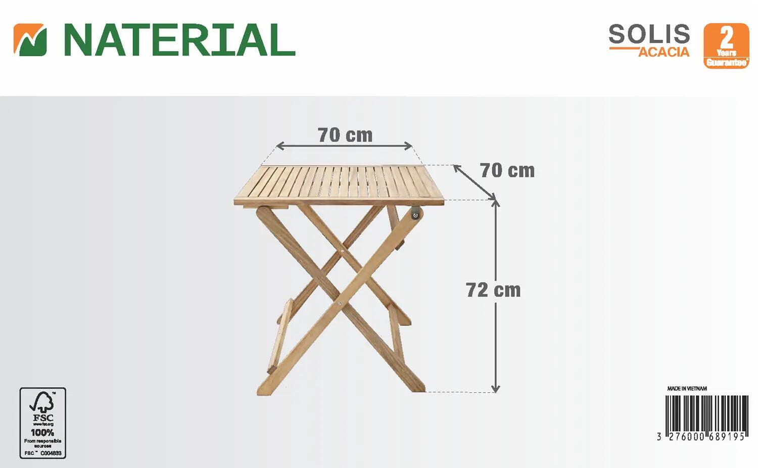 Tavolo da giardino quadrato Solis NATERIAL con piano in legno L 70 x L 70 cm - 5