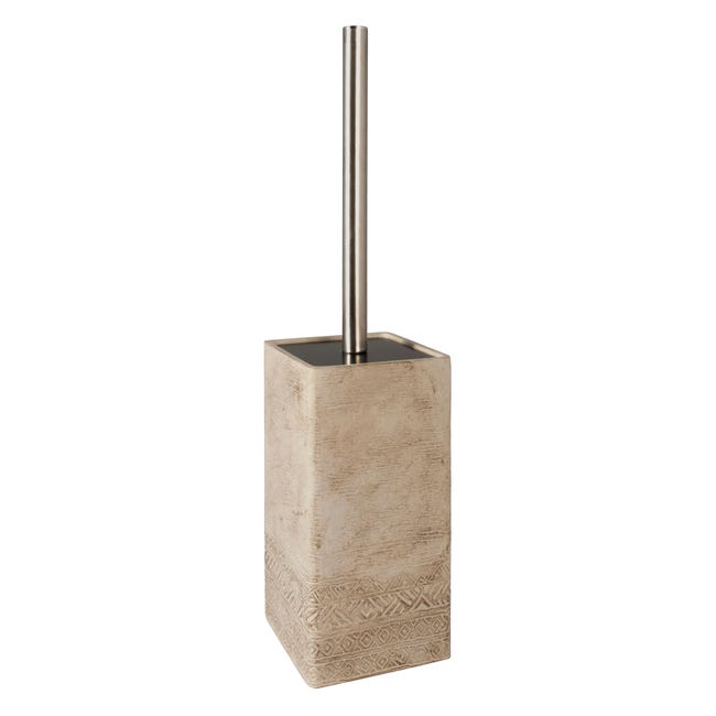 WENKO Villena Set WC Scopino E Portascopino In Cemento Grigio/Nero: Design Effetto Pietra Naturale, Testina Intercambiabile 7,5 Cm, 38 Cm