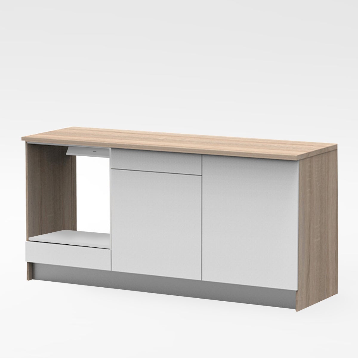 Base One ante e frontali cassetto bianchi, top cucina e fianchi rovere gordon L 180H 89 x P 60 cm