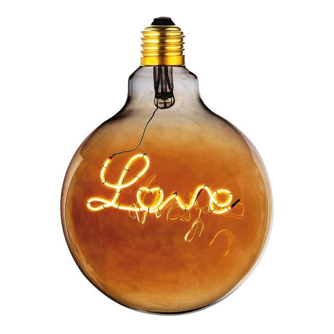 Lampadina decorativa LED, Love, E27, Globo, Ambra, Luce calda, 4W=180LM (equiv 20 W), 360° , ON - 1