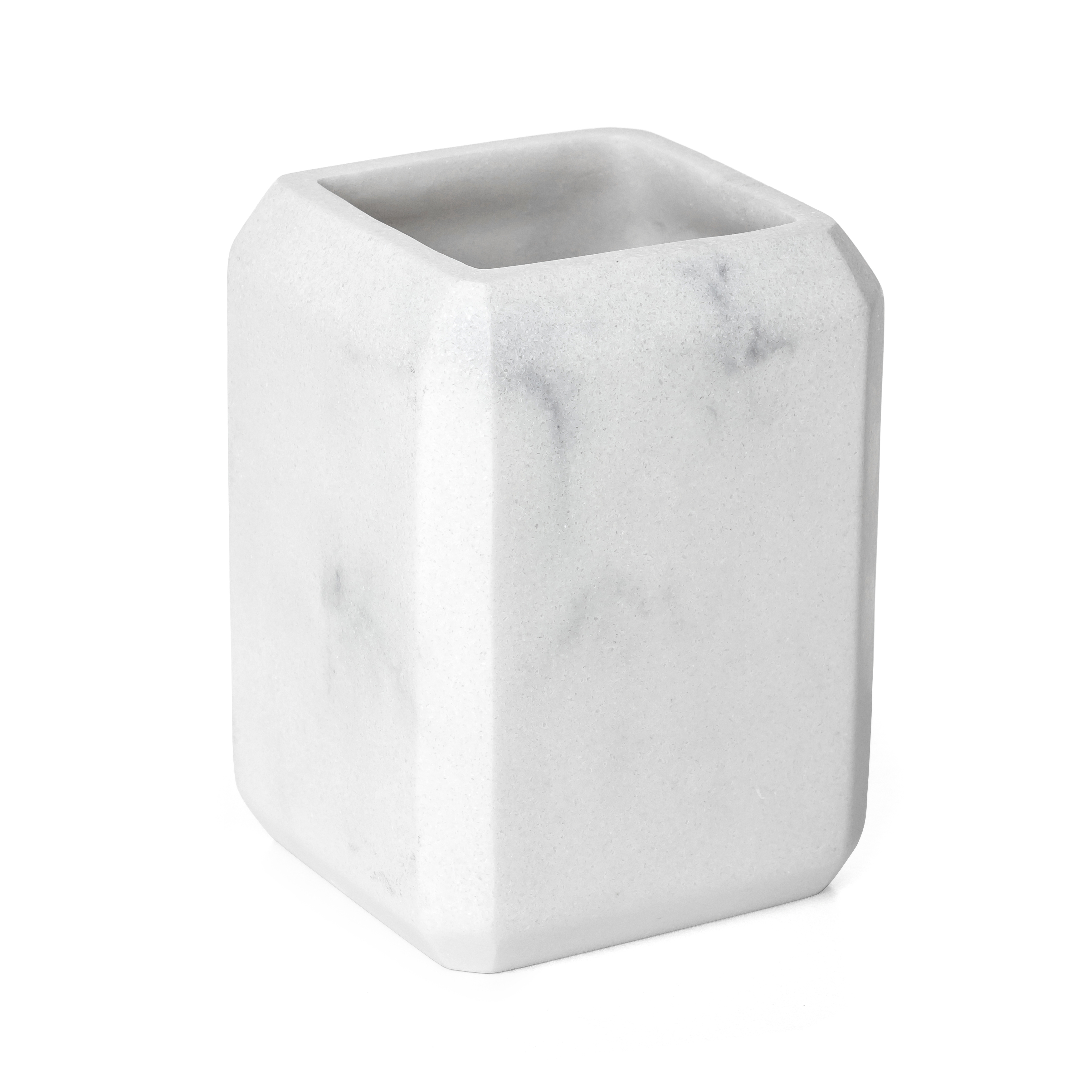 Porta spazzolini Bicchiere marble effetto marmo in poliresina bianco - 1
