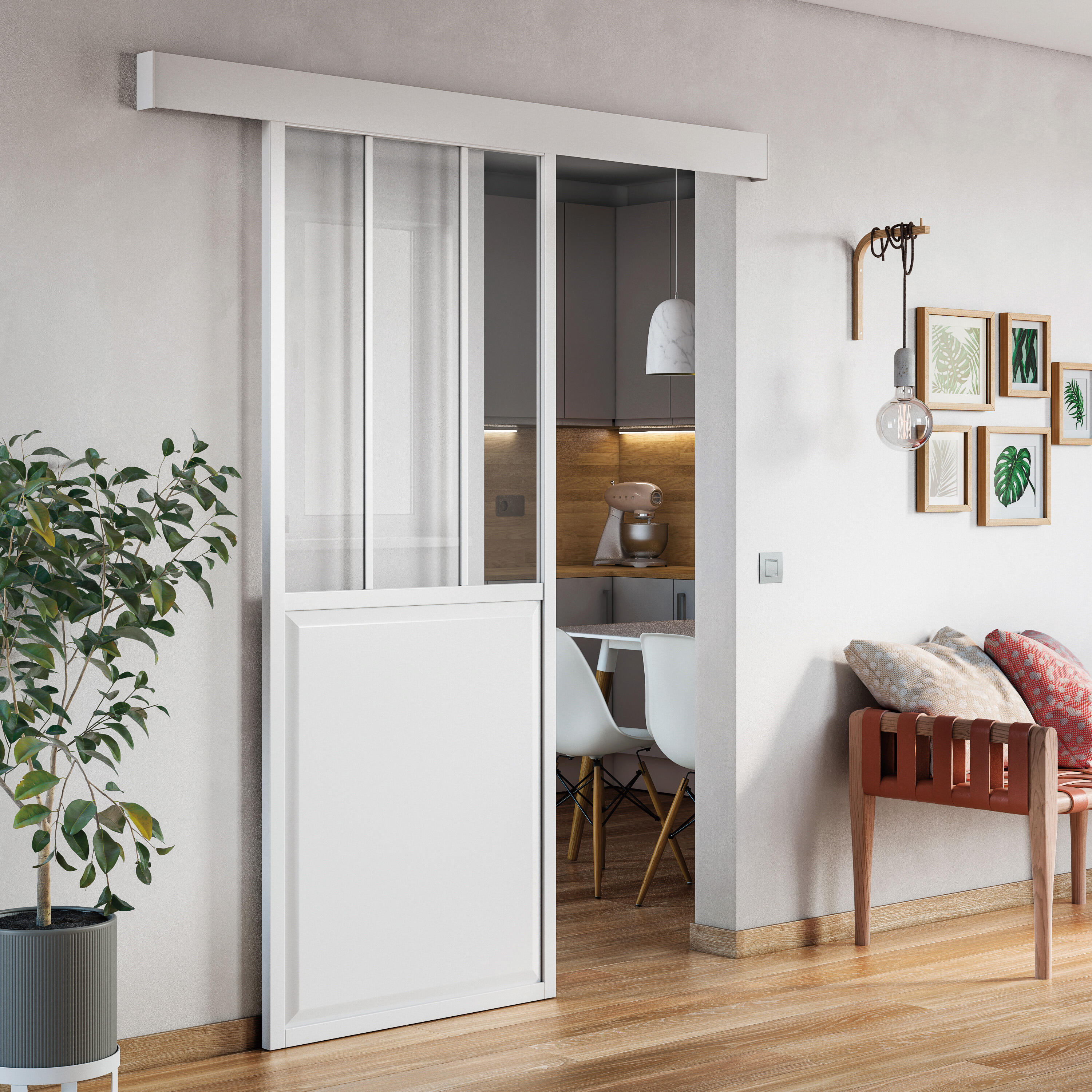 Anta per porta scorrevole ARTENS Atelier in alluminio bianco 86 x 215 cm reversibile - 2