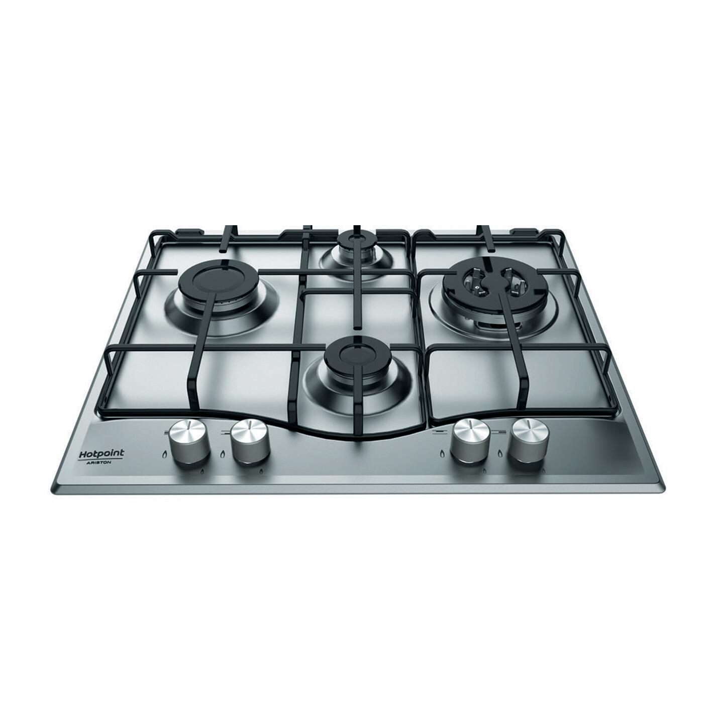 Piastra di cottura a gas 4 fuochi L 60 cm PCN 642 T/IX/HA HOTPOINT grigio  inox griglie in acciaio smaltato | Leroy Merlin