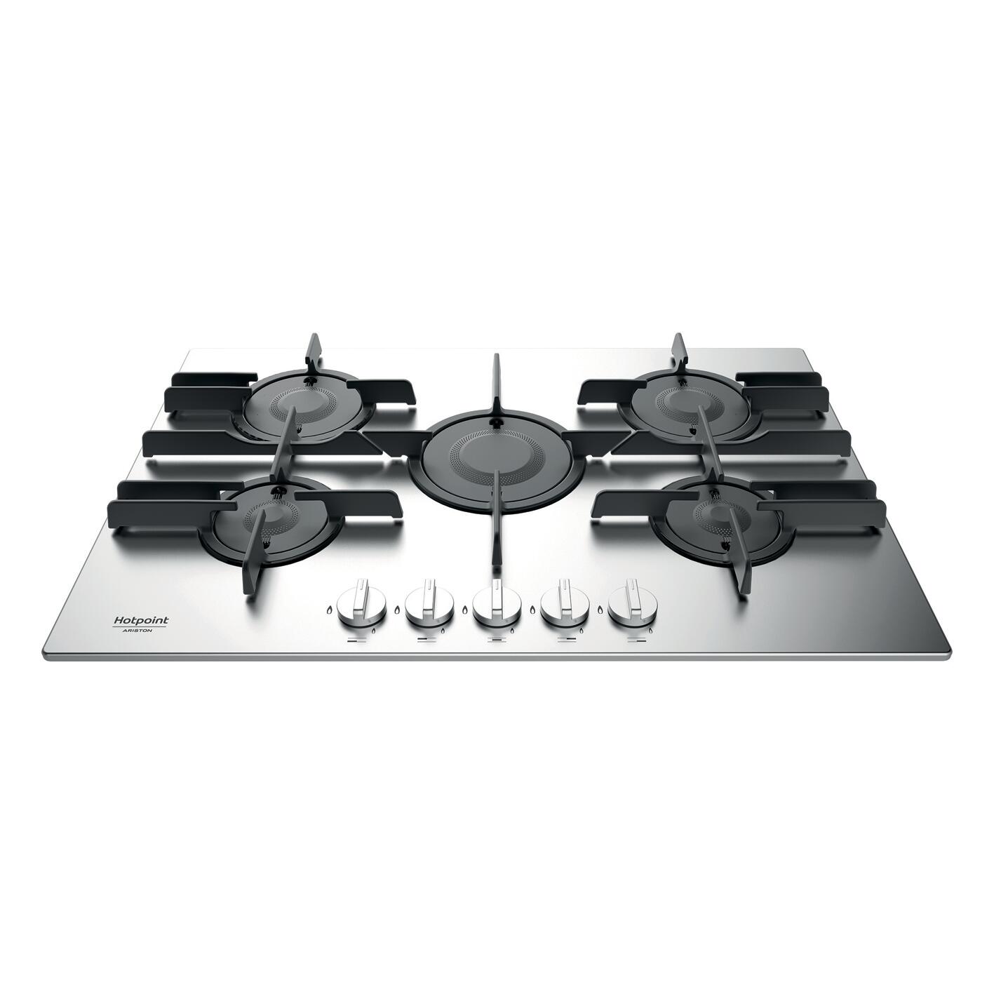 Piano cottura 5 fuochi L 75 cm FTGHL 751 D/IX/HA HOTPOINT grigio silver  griglie in ghisa | Leroy Merlin