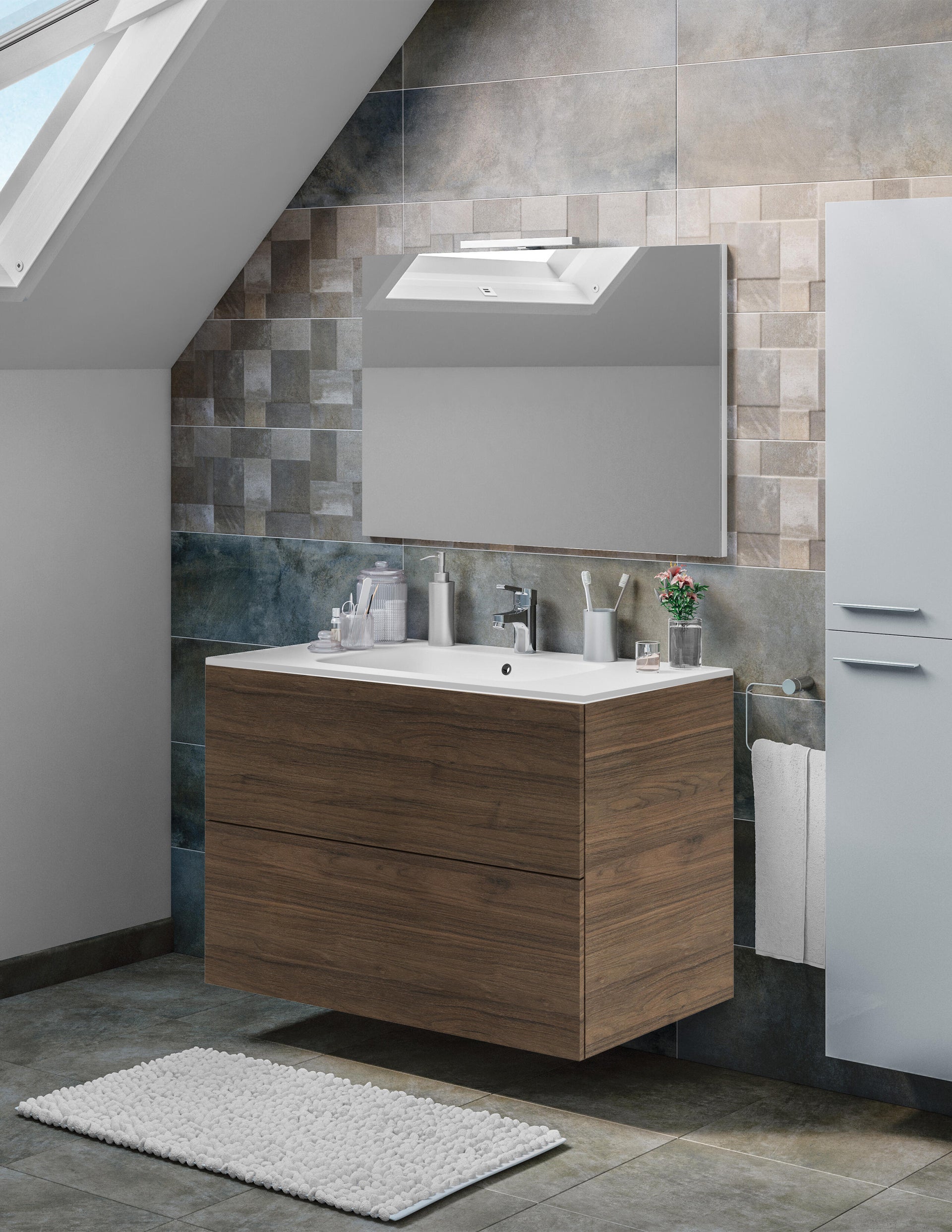 Mobile bagno Neo line rovere noce L 90 cm