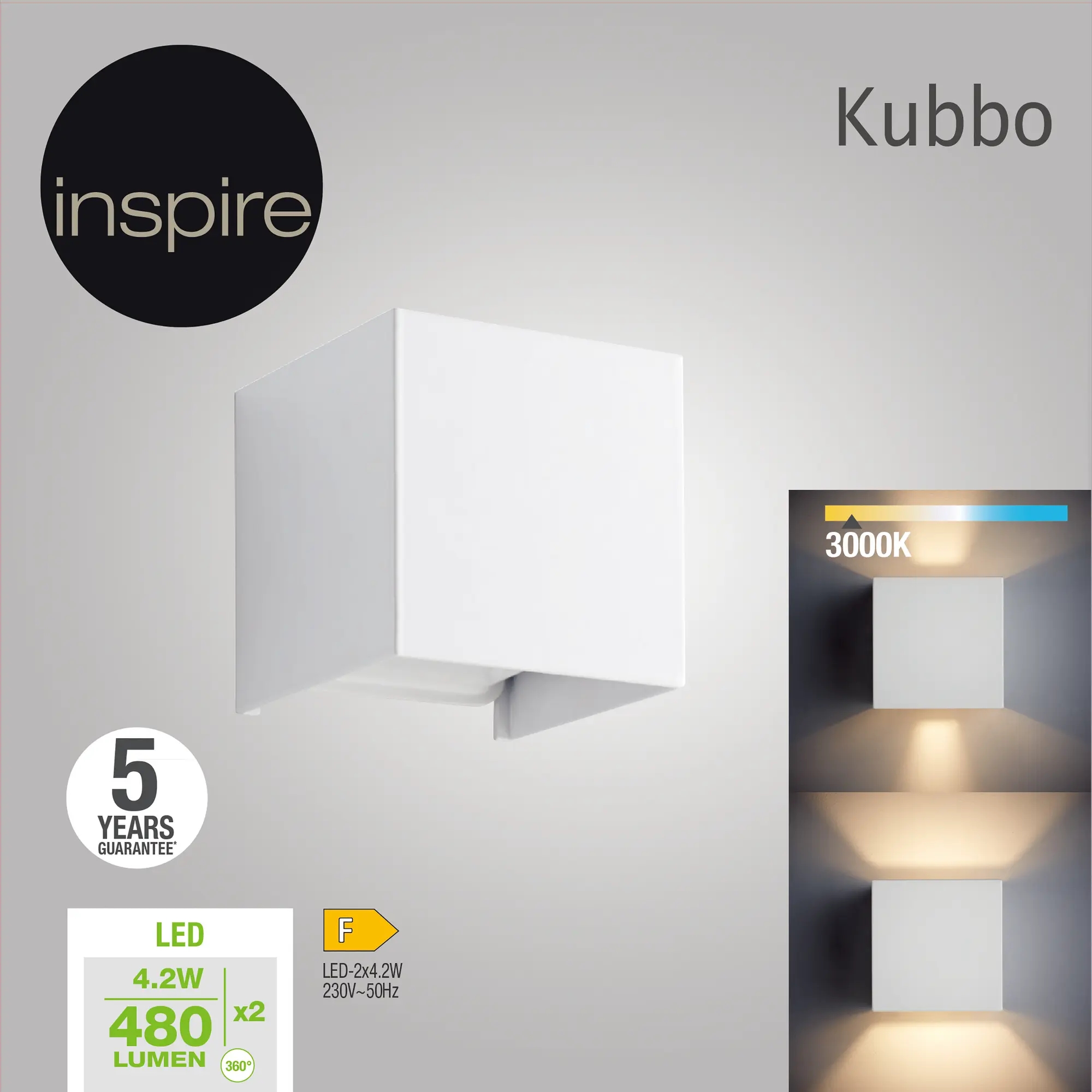 Applique design Kubbo bianco, in metallo, D. 10 cm 10x10 cm, 2 luci INSPIRE - 2