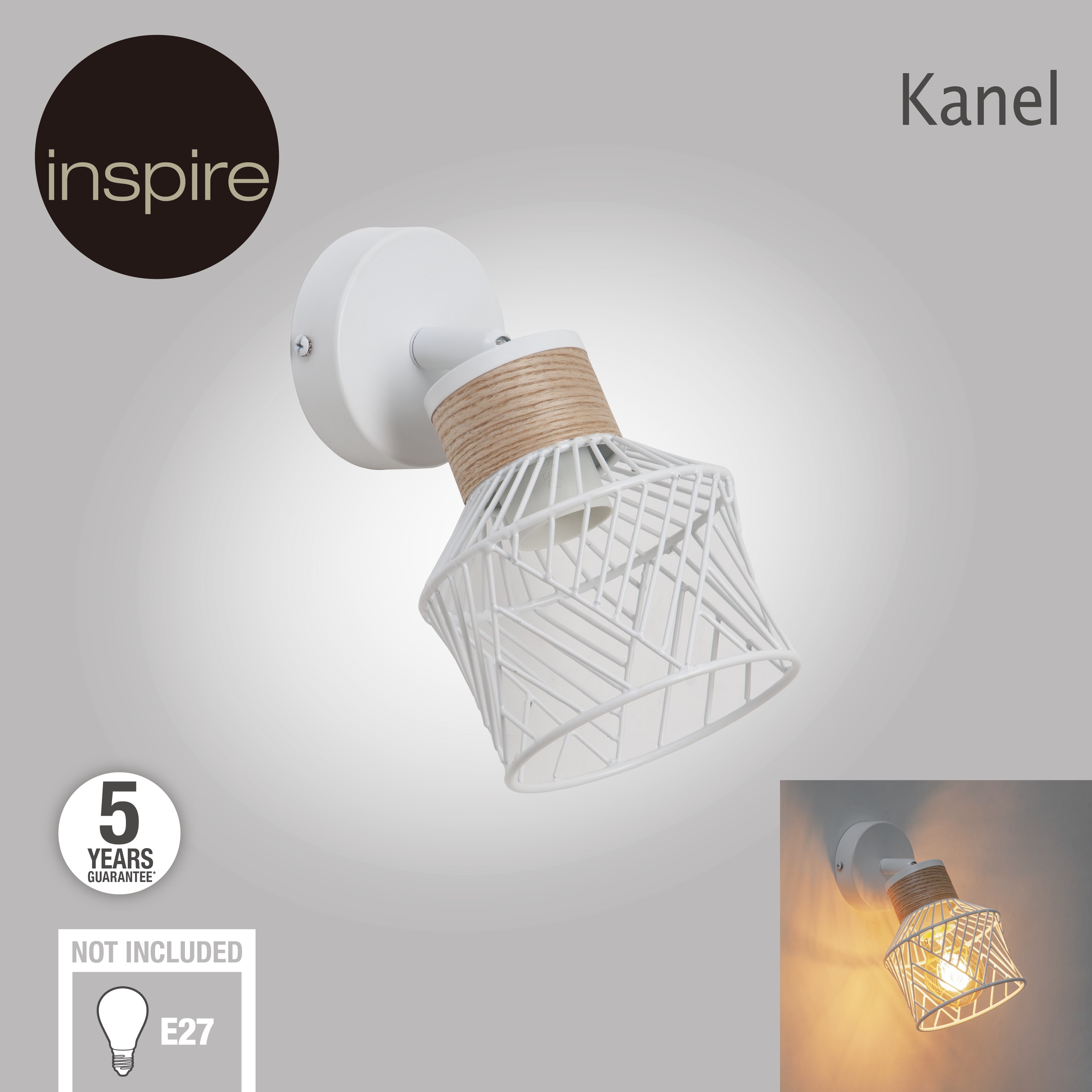 Faretto Kanel bianco in metallo E27 INSPIRE - 22