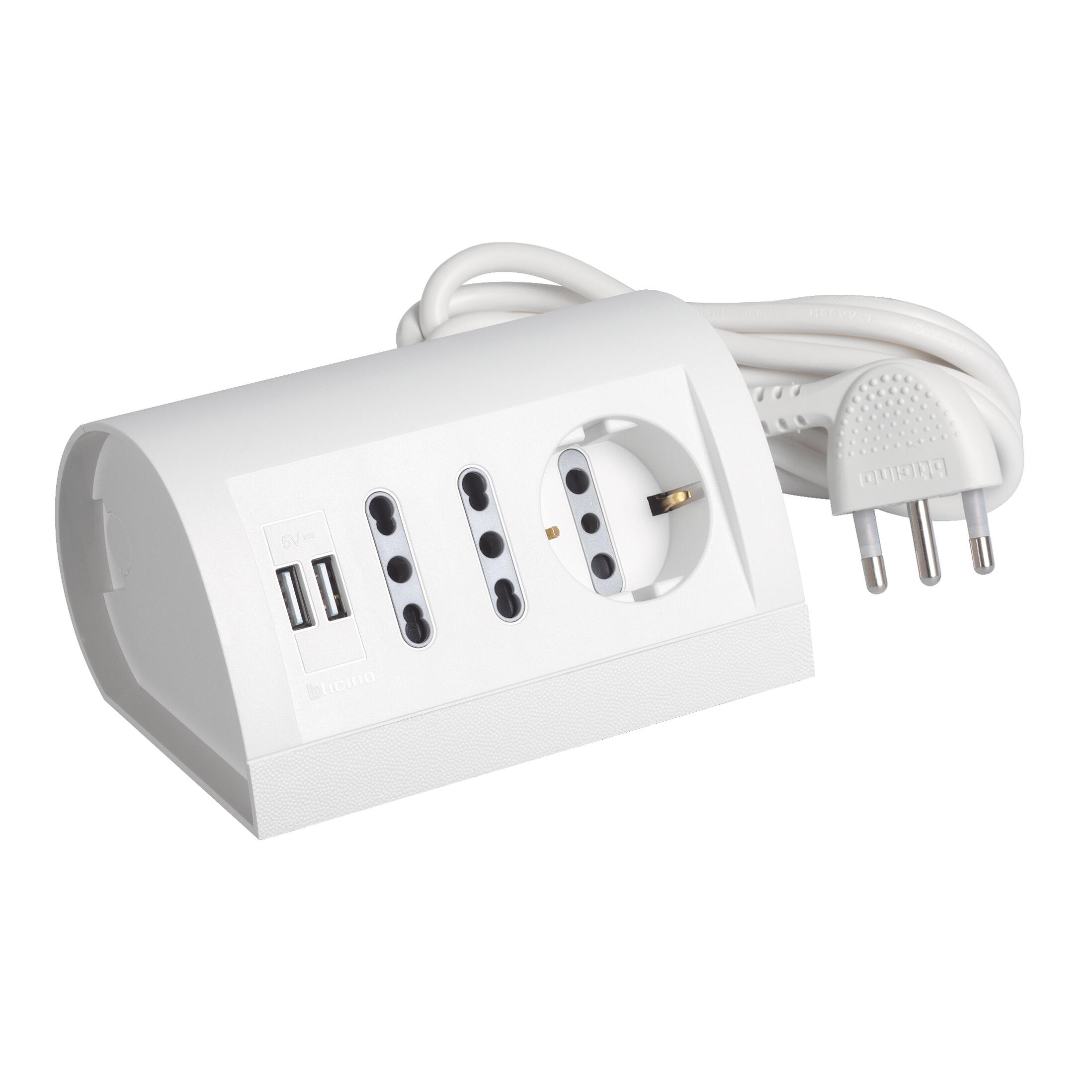 Presa Da Incasso Tripla Schuko, 3 Ingressi, 16A-250V Max 3500W, Con Messa A Terra, IP20, Colore Bianco, Prodotta In UE