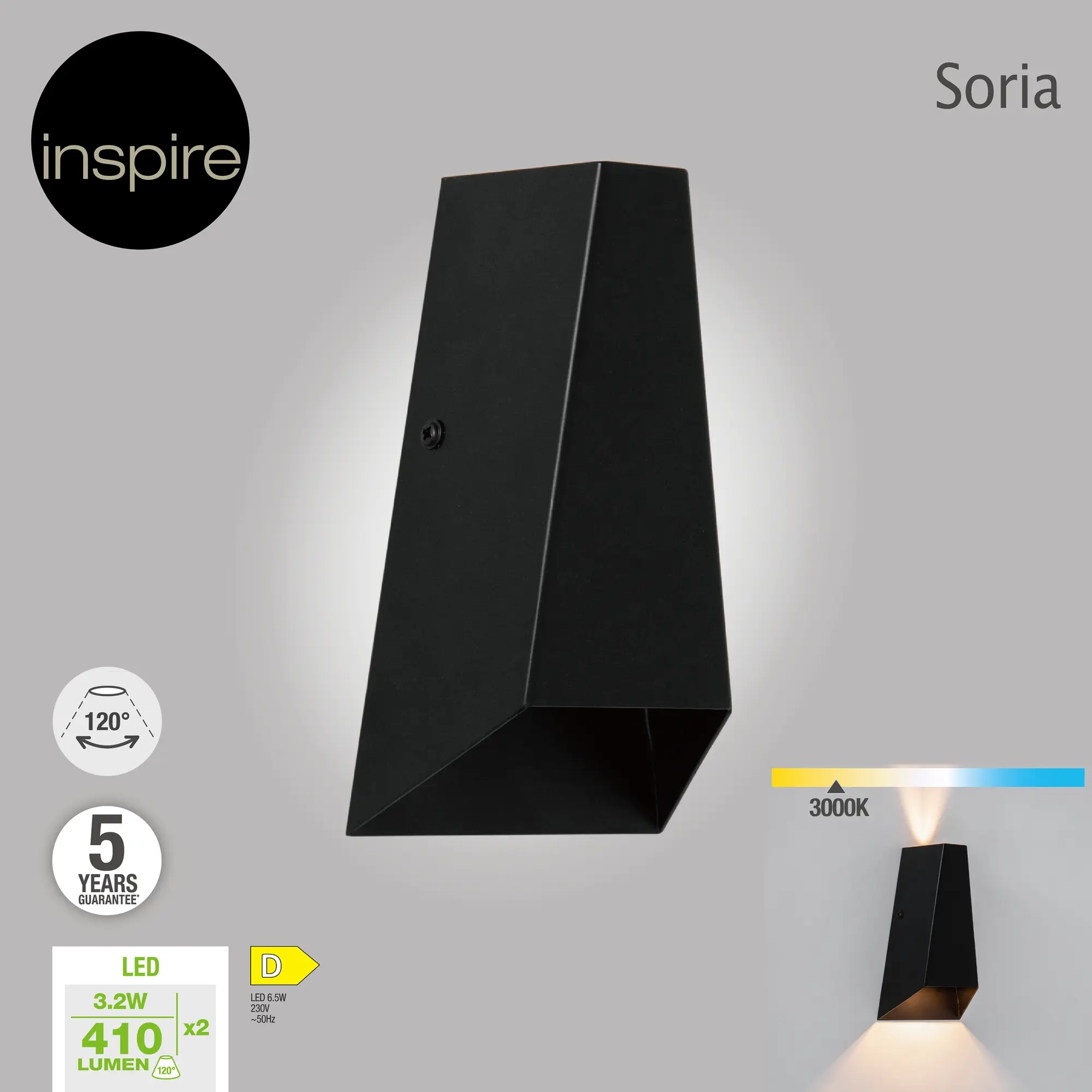 Applique design Soria nero, in metallo, 10x10 cm, 2 luci INSPIRE - 8