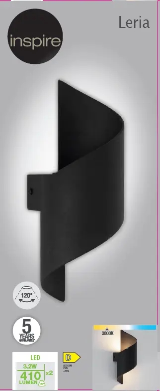 Applique design Leria nero, in metallo, 10x10 cm, 2 luci INSPIRE - 2