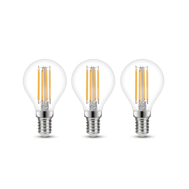 Set di 3 lampadine LED filamento, E14, Sferico, Trasparente, 4.5W=470LM (equiv 40 W), 360° , LEXMAN - 1