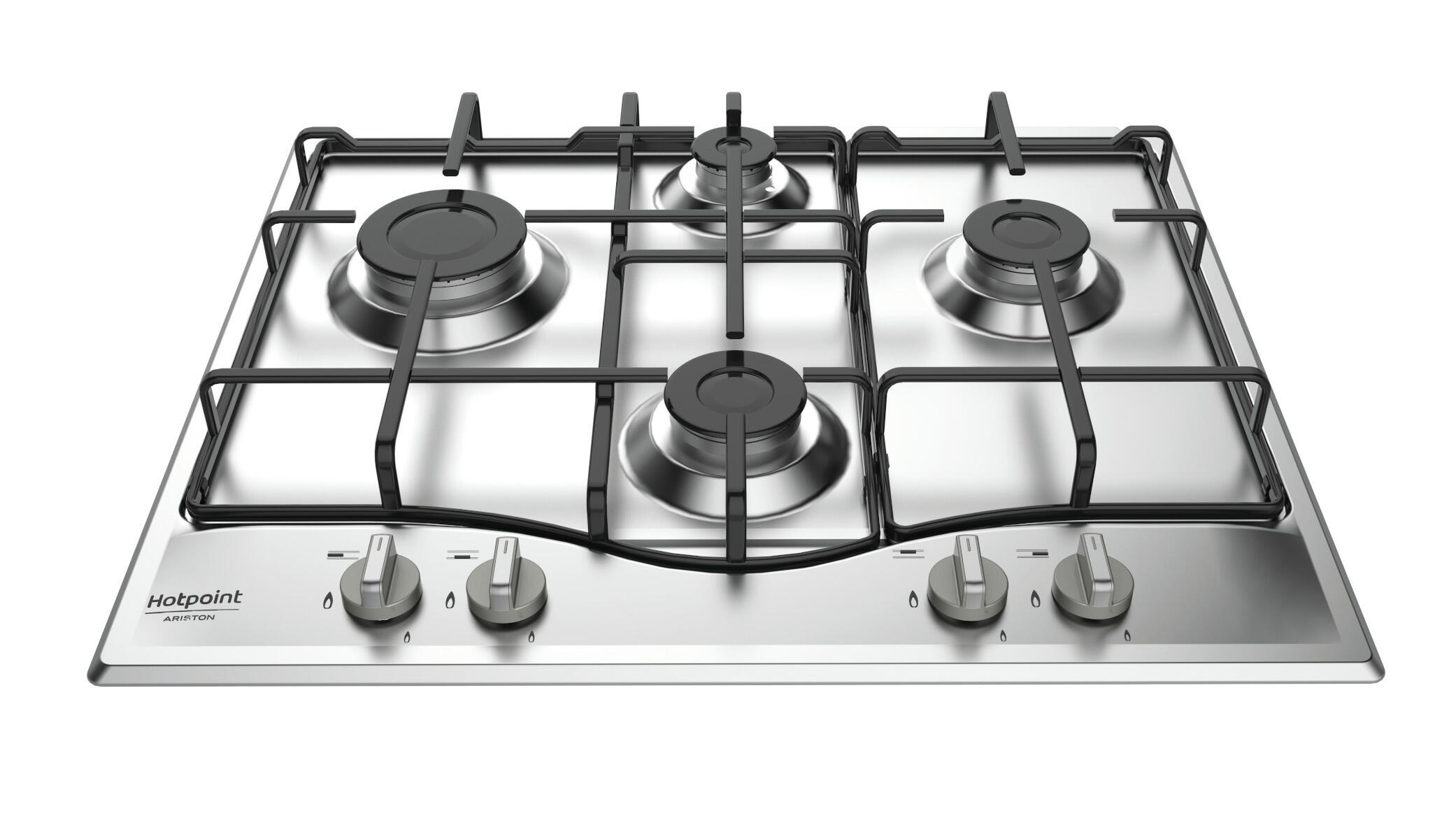 Piano cottura 4 fuochi L 60 cm PCN 642 IX/HAR HOTPOINT grigio inox griglie  in acciaio smaltato | Leroy Merlin