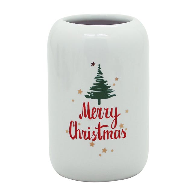 Porta spazzolini Christmas in ceramica bianco con decorazione - 1