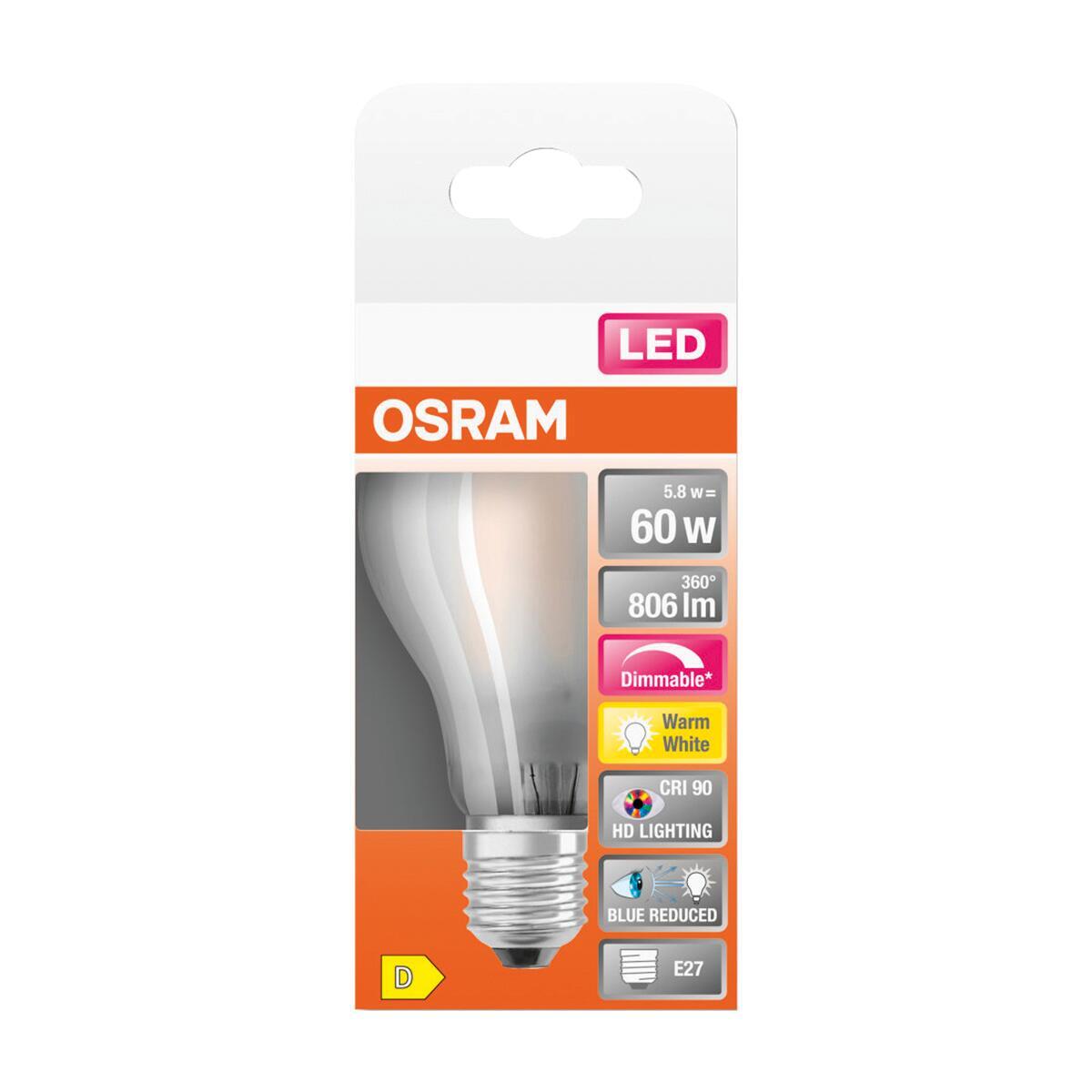 Lampadina LED, E27, Goccia, Smerigliato, Luce calda, 5.8W=806LM (equiv 60 W), 300° dimmerabile, OSRAM - 2