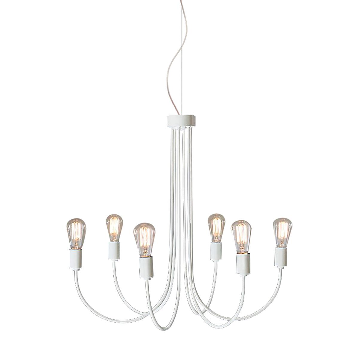 Lampadario Sospensione LynPon 8 Luci | Stile Fattoria Retrò | Legno E MetallO Bianco | Ø81cm - Foto 5