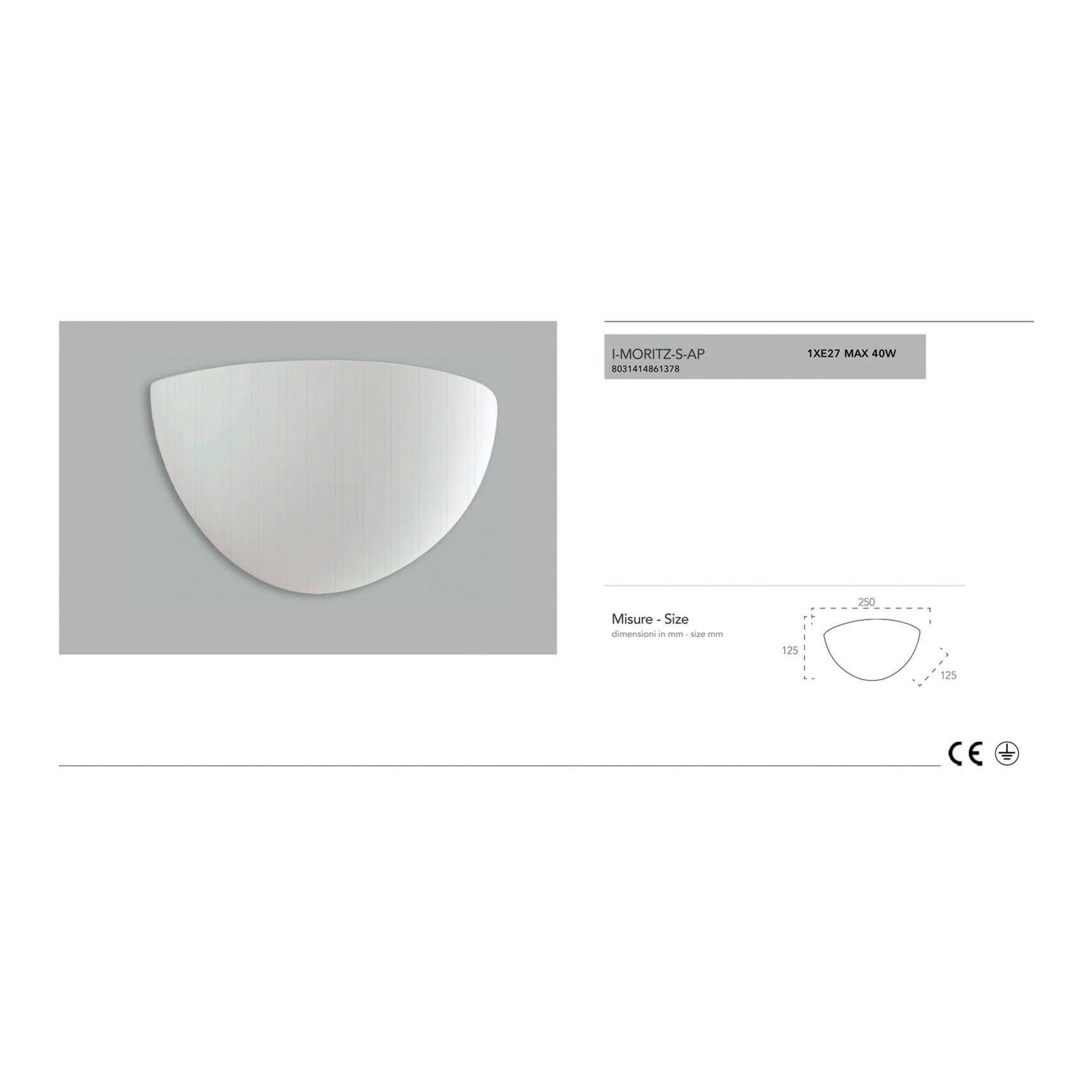 Applique design gesso Moritz-s bianco verniciabile, in calcestruzzo, 9.5 x 25 cm, INTEC - 3