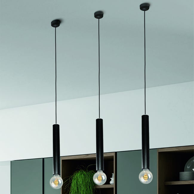 Lampadario Design Tubix nero in metallo, L. 80 cm, 3 luci, NOVECENTO - 1