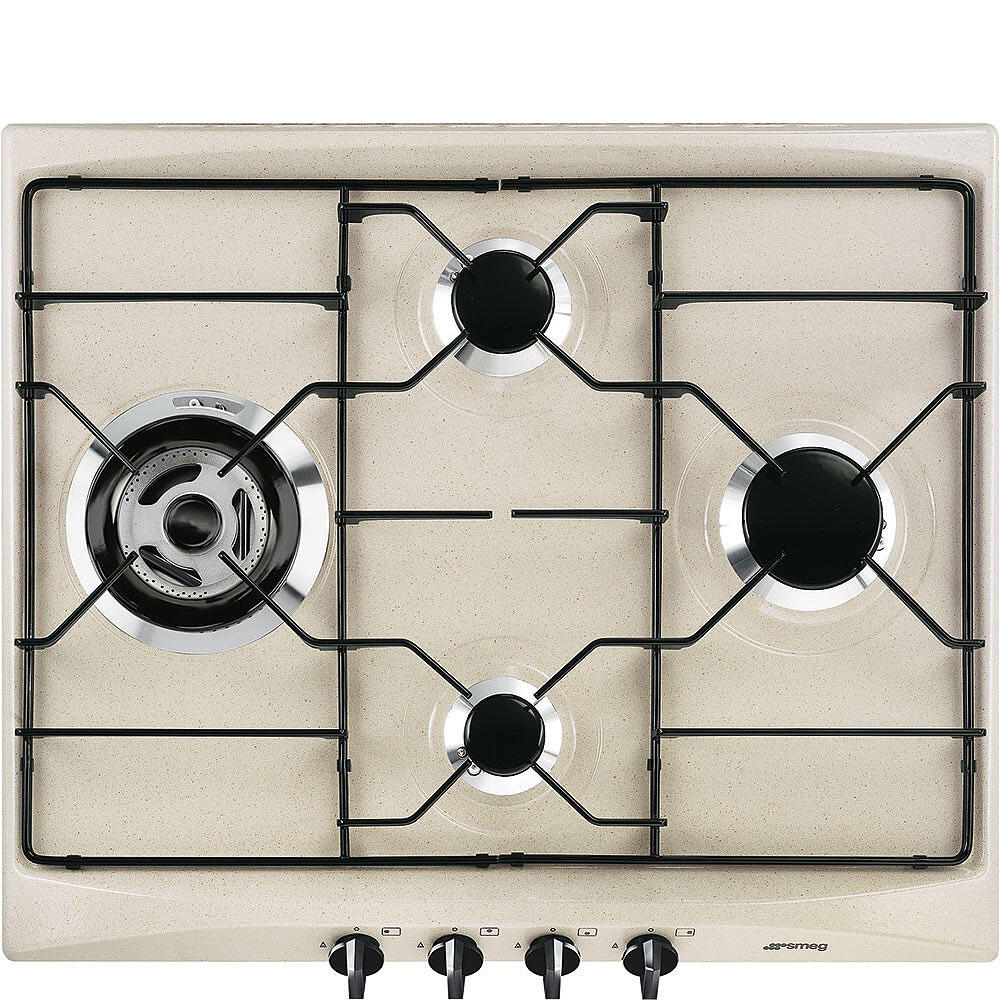 Piano cottura 4 fuochi L 60 cm SMEG avena griglie in acciaio smaltato |  Leroy Merlin