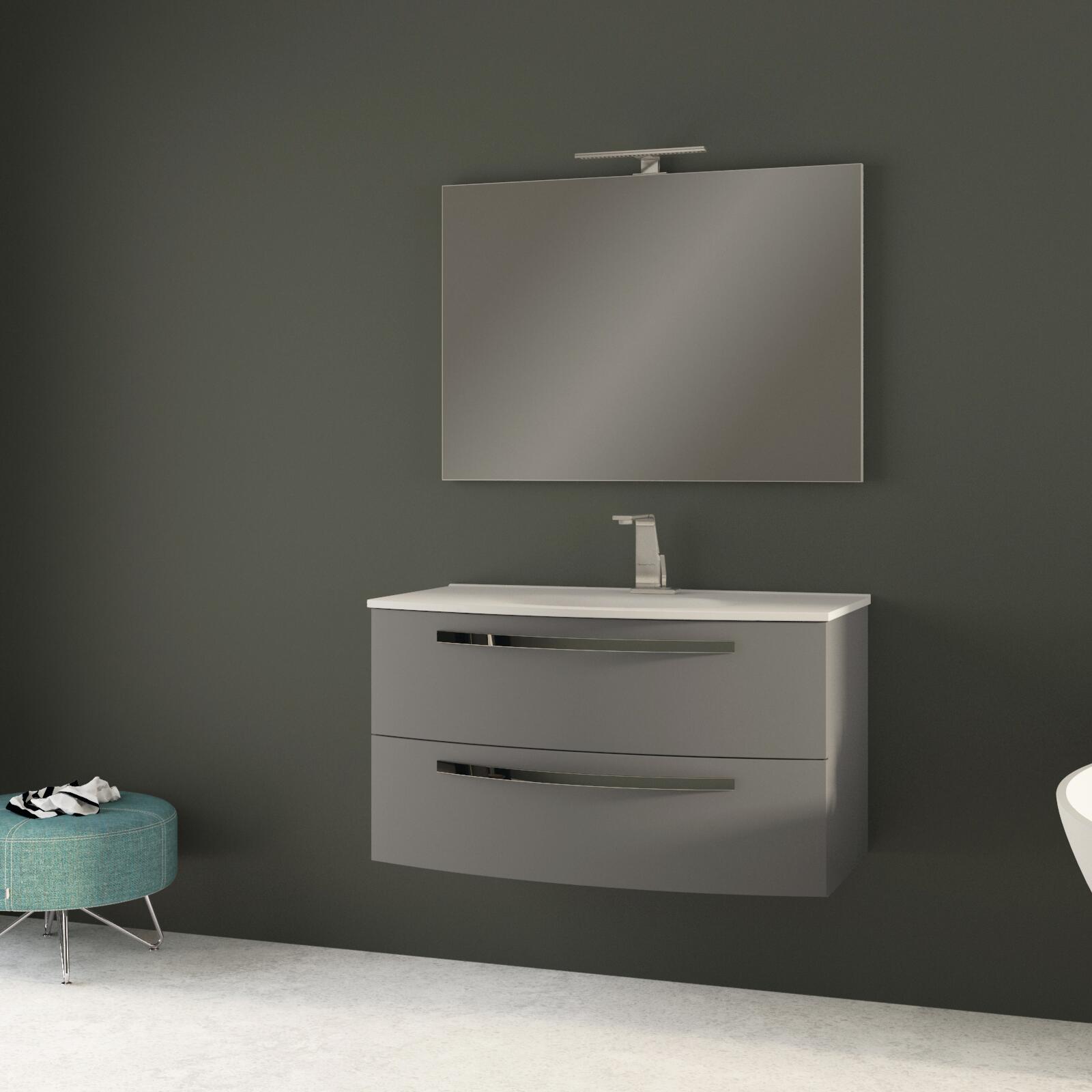 Mobile Bagno Lomadox 160 Cm, Grigio Talpa Con Interno Rovere Vintage - 4 Cassetti Soft-Close