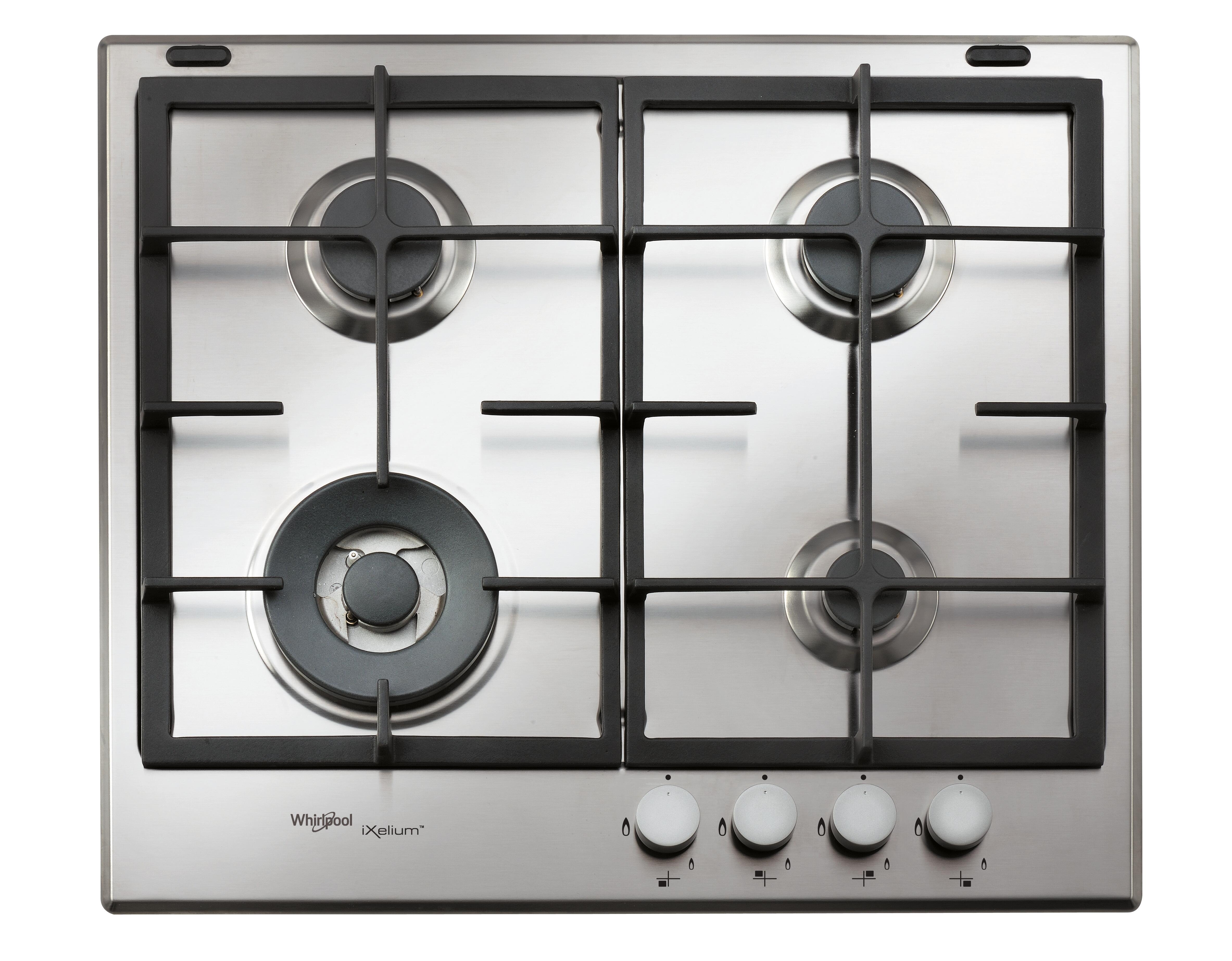 Piano cottura 4 fuochi L 59 cm GMR6442IXL WHIRLPOOL grigio silver griglie  in ghisa | Leroy Merlin
