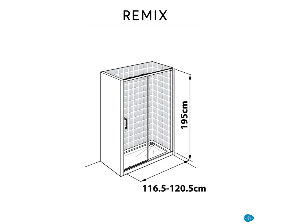 Porta doccia 1 anta fissa + 1 anta scorrevole Remix 120 cm, H 195 cm in vetro, spessore 8 mm trasparente cromato - 3