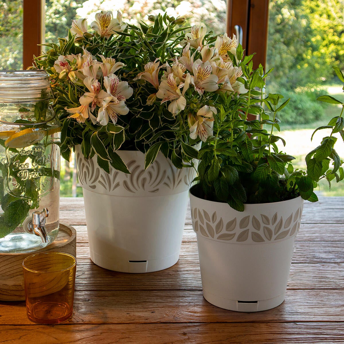 Vaso tondo 'cloe' ø 15 x h.15 - bianco/travertino Stefanplast