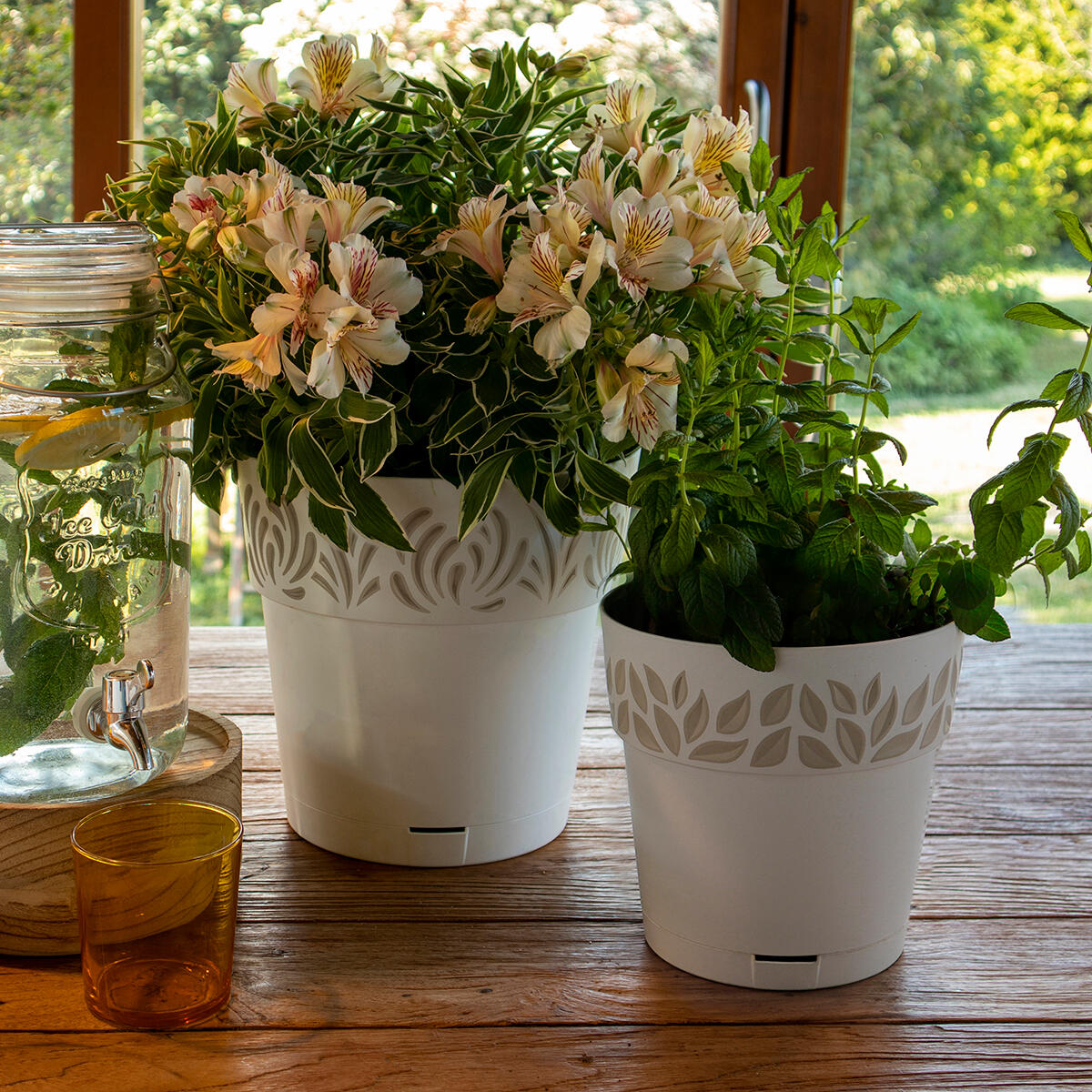 Vaso tondo 'cloe' ø 15 x h.15 - bianco/travertino Stefanplast Vaso tondo 'cloe' ø 15 x h.15 - bianco/travertino Stefanplast
