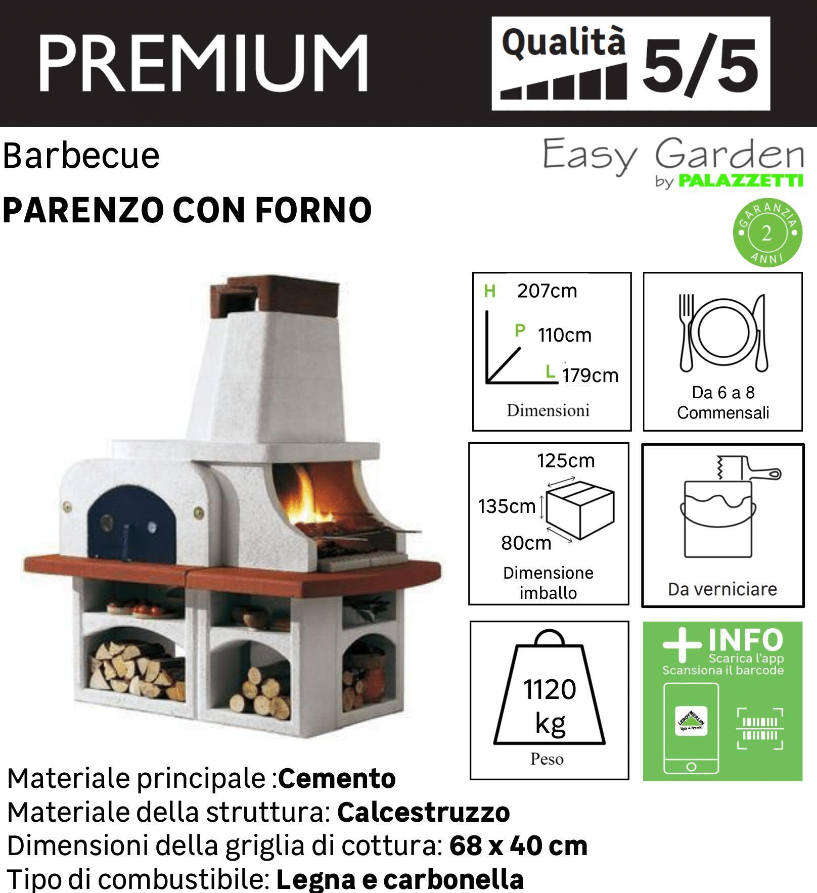 Barbecue legno e carbone EASY GARDEN BY PALAZZETTI PARENZO 40 cm x L 68 cm  | Leroy Merlin