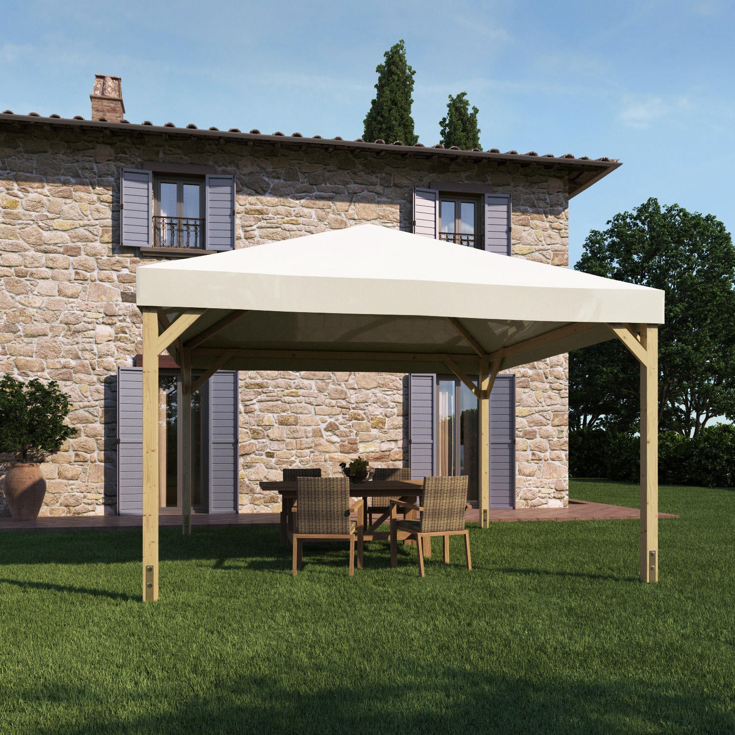 Gazebo legno Nikko bianco L 414 cm x P 414 cm, H 3.4 m Leroy Merlin
