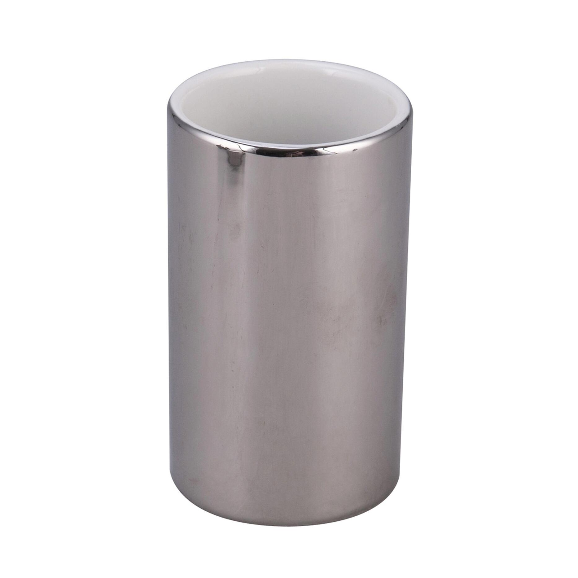 bremermann Serie Bagno Piazza Black - Porta spazzolini Doppio con Bicchieri, Acciaio Inox