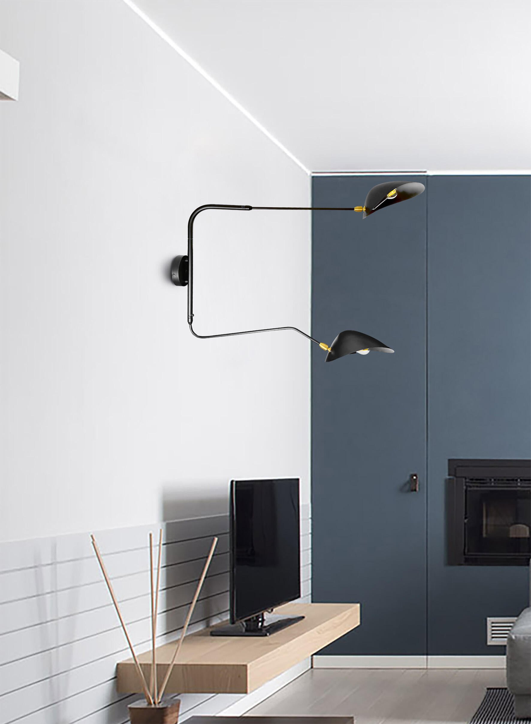 Applique design Eiko nero, in metallo, x 95 cm, 2 luci NOVECENTO