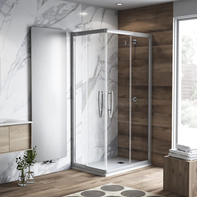 box doccia rettangolare scorrevole namara 70 x 100 cm h 195 cm in vetro temprato spessore 8 mm trasparente argento leroy merlin