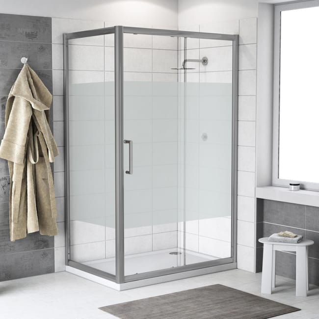 Box Doccia Rettangolare Scorrevole Quad 160 X 80 Cm H 190 Cm In Vetro Temprato Spessore 6 Mm Serigrafato Argento Leroy Merlin Box Doccia Per Vasca Leroy Merlin