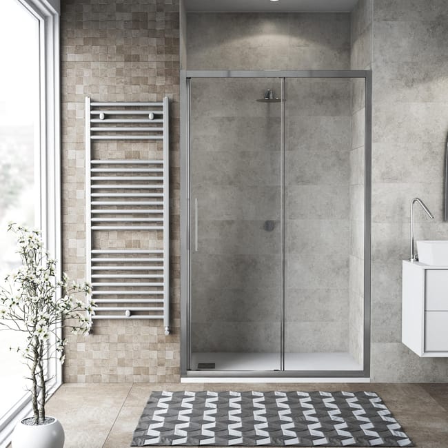 Porta Doccia Scorrevole Record 121 Cm H 195 Cm In Vetro Temprato Spessore 6 Mm Trasparente Silver Leroy Merlin Porta Doccia Nicchia Leroy Merlin