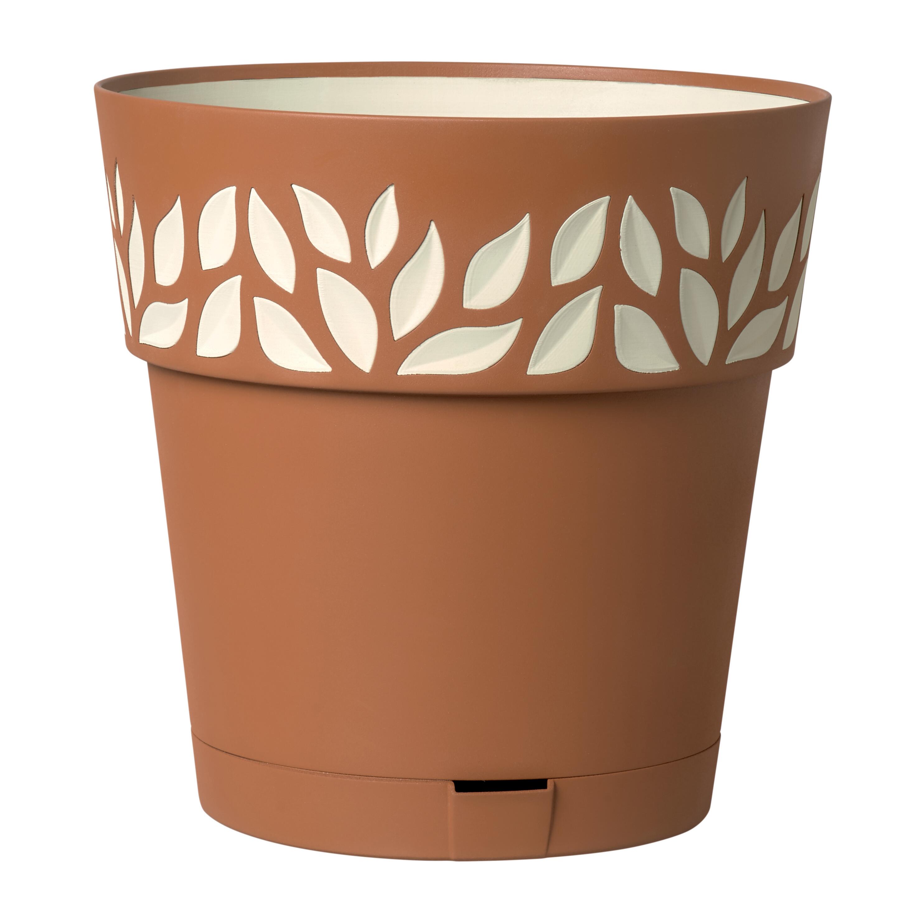 Vaso Cloe Stefanplast In Polipropilene Con Riserva D'Acqua – Color Tortora, Ø15 Cm, 1,5 Litri, Made In Italy, Decorato A Bassorilievo - 2