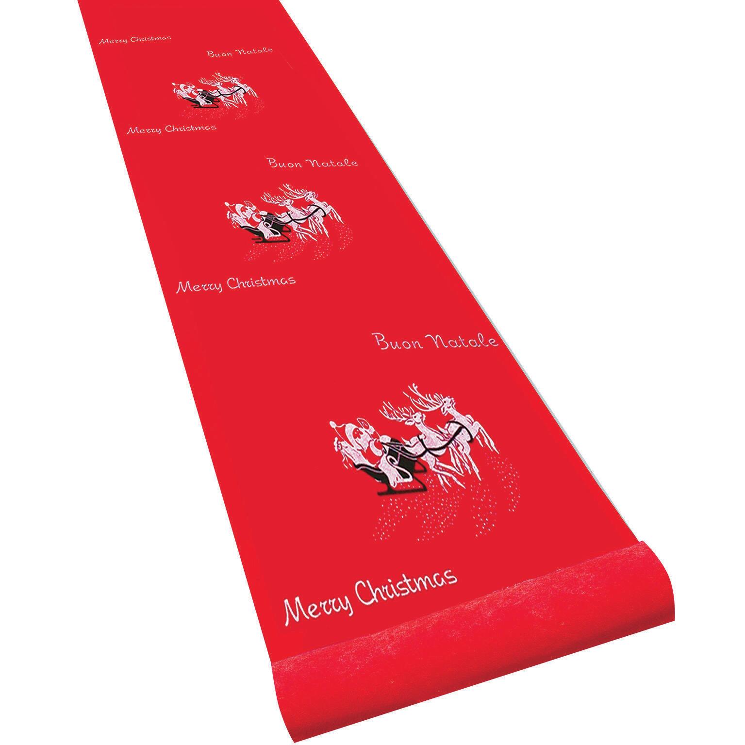 Passatoia tufting tessuto piatto rosso decoro natalizio renne H 1 m - 1
