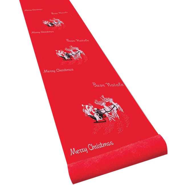 Passatoia tufting tessuto piatto rosso decoro natalizio renne H 1 m - 1