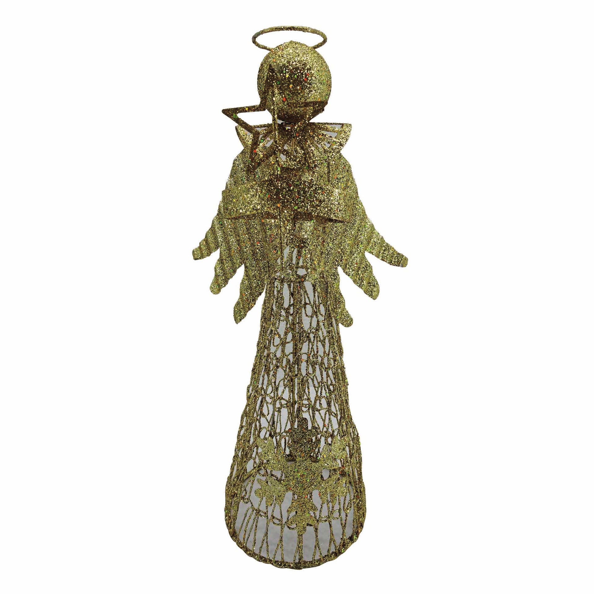 Puntale per albero di natale Angelo giallo / doratoin metallo H 30 cm