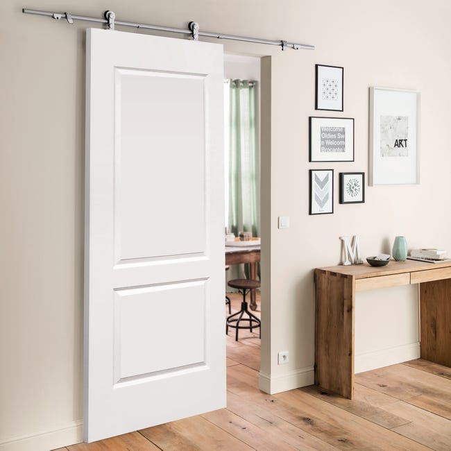 Binario Porta Scorrevole 200cm | 2 Sezioni In Acciaio Carbonio Con Roulette | Per Esterno Muro, Bianco - Foto 14