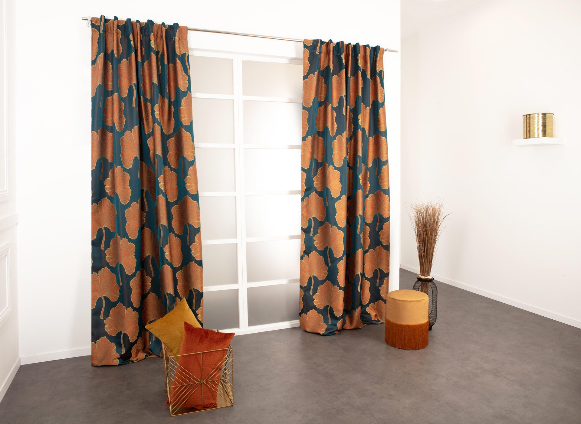 Tenda Ginko Blu Fettuccia Con Passanti Nascosti 135 X 280 Cm Leroy Merlin