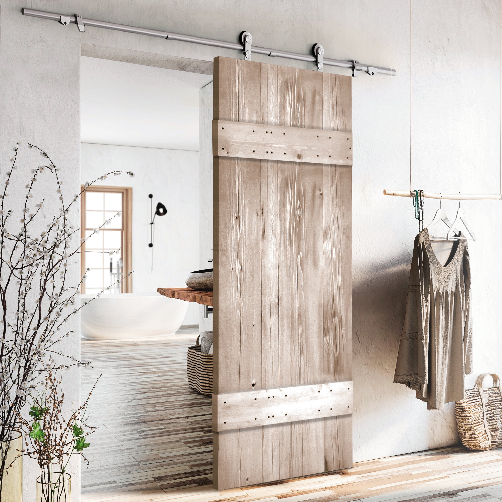 Binario Porta Scorrevole 200cm | 2 Sezioni In Acciaio Carbonio Con Roulette | Per Esterno Muro, Bianco - Foto 6