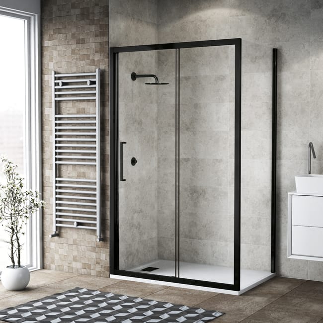 box doccia rettangolare scorrevole record 100 x 80 cm h 195 cm in vetro temprato spessore 6 mm trasparente nero leroy merlin