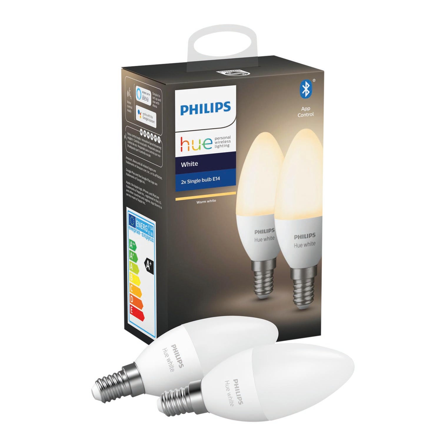 Set Di 2 Lampadine Led Hue White Bluetooth E14 Oliva Opaco Luce Calda 6w470lm Equiv 40 W 1248