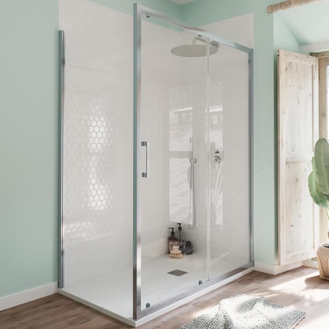 box doccia angolare porta scorrevole e lato fisso rettangolare bilbao 170 x 70 cm h 190 cm in vetro temprato spessore 6 mm trasparente cromato leroy merlin