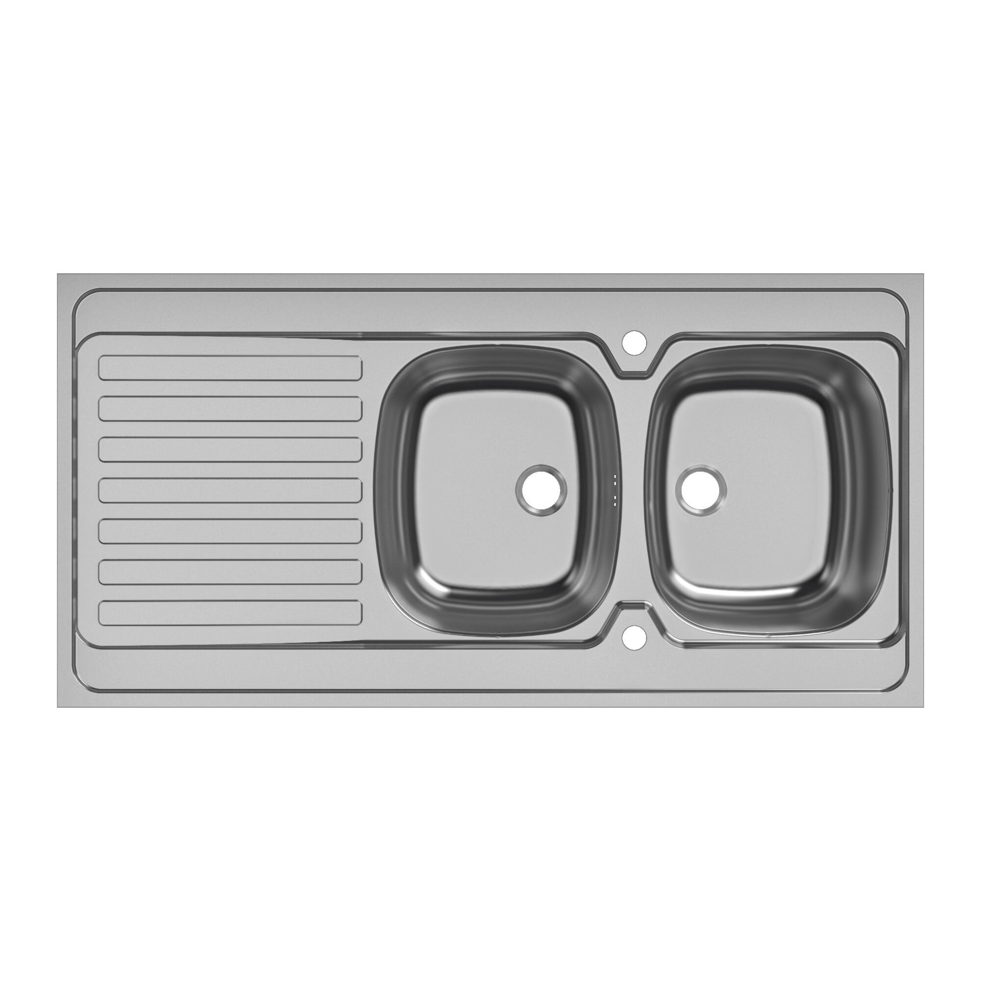 Larghezza 120 XER Gocciolatoio dx Inox Lavello da cucina con 2 vasche