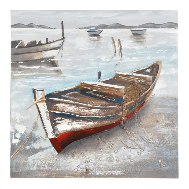 Quadro dipinto a mano Boat 100x100 cm