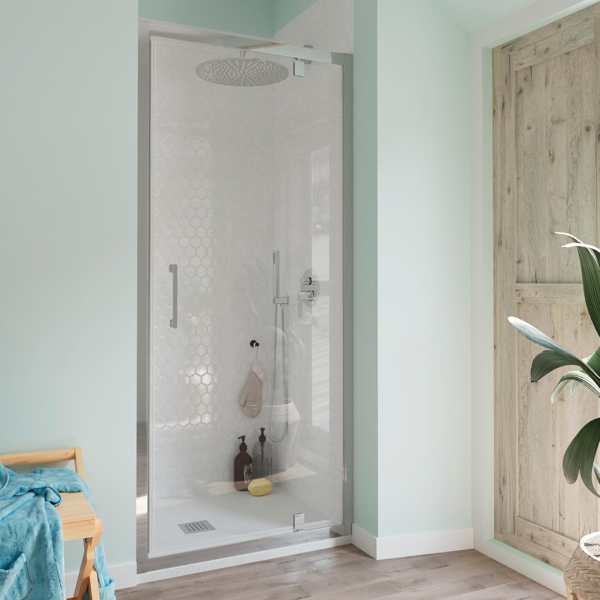Porta doccia battente Bilbao 70 cm, H 190 cm in vetro temperato, spessore 6 mm trasparente cromato