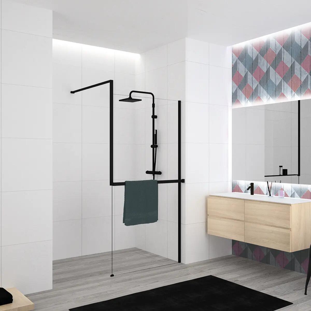 Doccia walk in ELI-DESIGN L 160, H 200 cm, vetro 8 mm trasparente nero